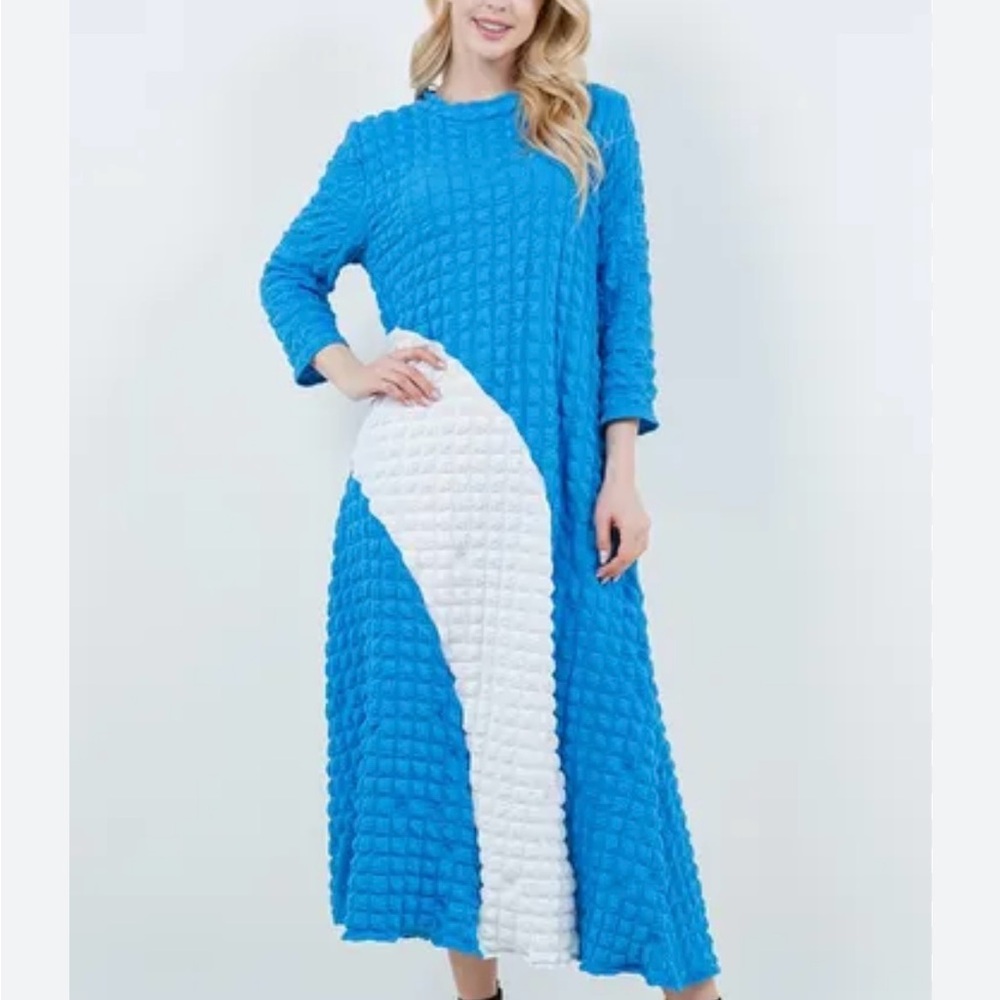 Blue and White Textured Dress